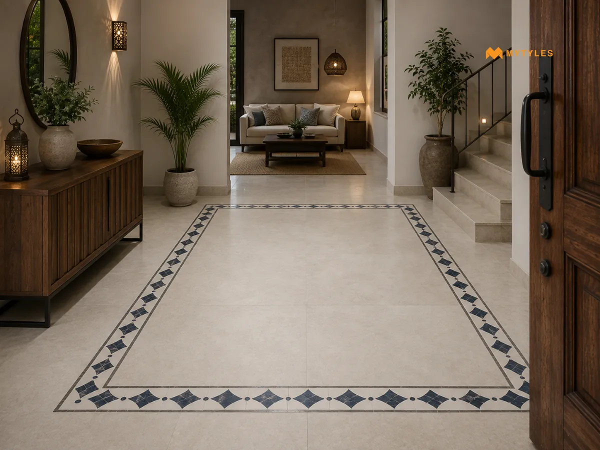 Moroccan Border Around Plain Floor Tiles